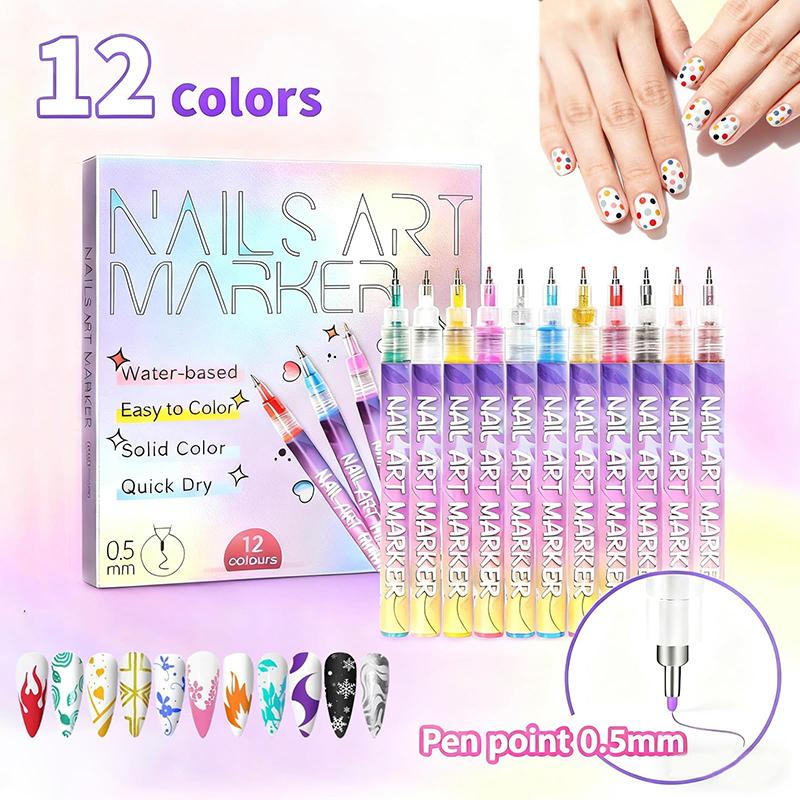 3D Nail Art Tužky DIY Sada 12 Barev Nail Marker Tužky Graffiti Tečkování Kreslení Malování Liner Tužka Rychleschnoucí Akrylová Barva Tužka