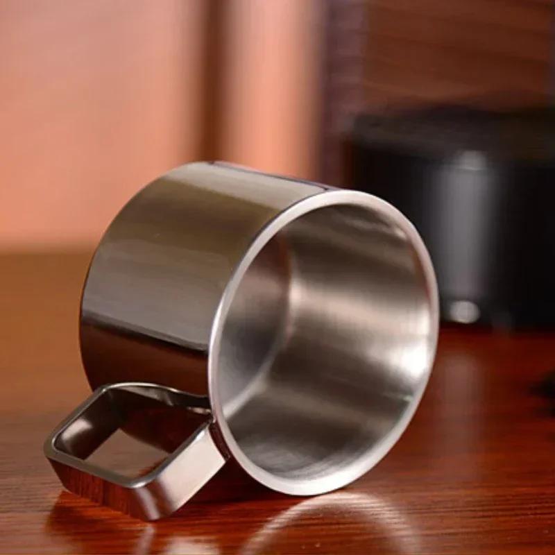 200ml Double Walled Heat Resistant Coffee Cup Set European Style Stainless Steel Water Cups with Saucer Spoon Cafe Accessories