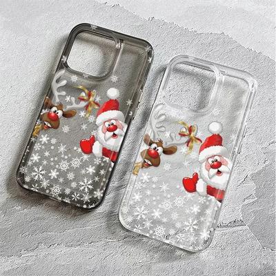 Christmas Reindeer and Santa Claus Clear Case for iPhone 16 11 12 13 14 15 Pro Max Xs XR 8 Plus Ultra Thin Soft Silicone Cover