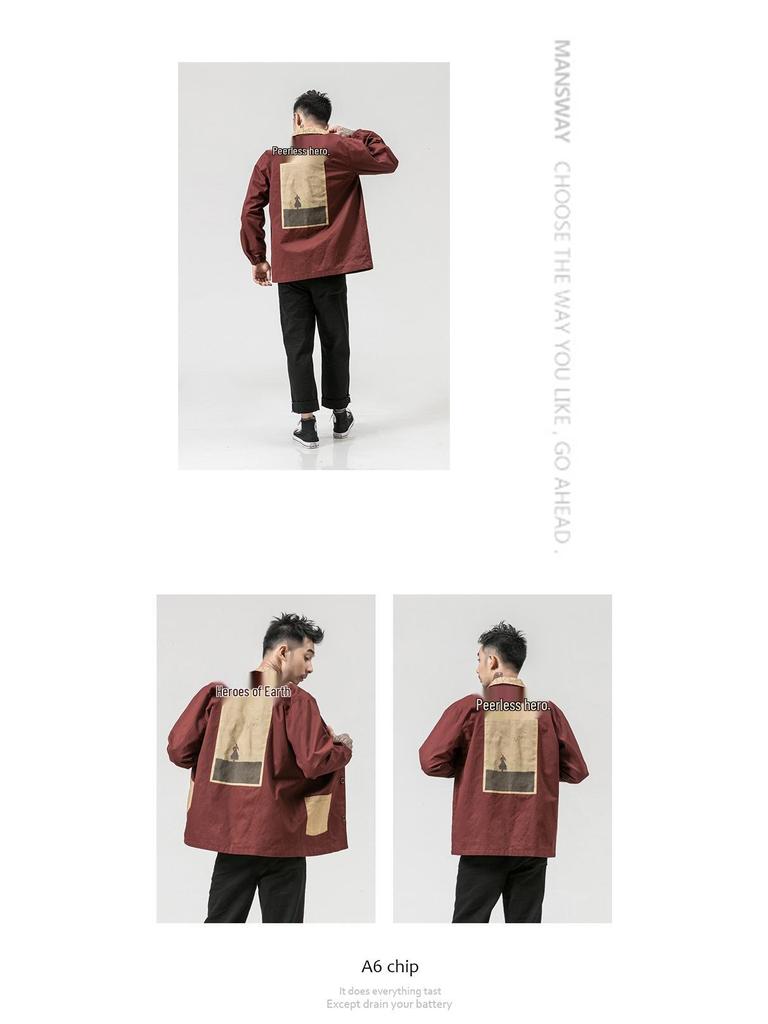 Chinese Style Men's Retro Trench Coat - Autumn/Winter 2018, Plus Size, Fashion Print Casual Jacket