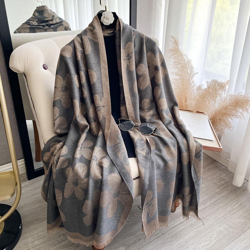 Trend Gold Thread Imitation Cashmere Thin Double-Sided Shawl Fashion Internet Celebrity Big Brand Scarf Of The Same Style
