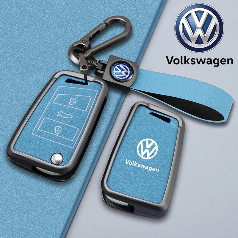 Valve Stems Caps For VOLKSWAGEN VW New Zinc Alloy Leather Car Remote Key Case Cover Protector Holder Shell For VW Volkswagen Gol GB31