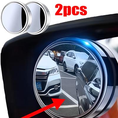 2Pcs Car Round Frame Convex Blind Spot Mirror Wide-angle 360 Degree Adjustable Clear Rearview Auxiliary Mirror Driving Safety