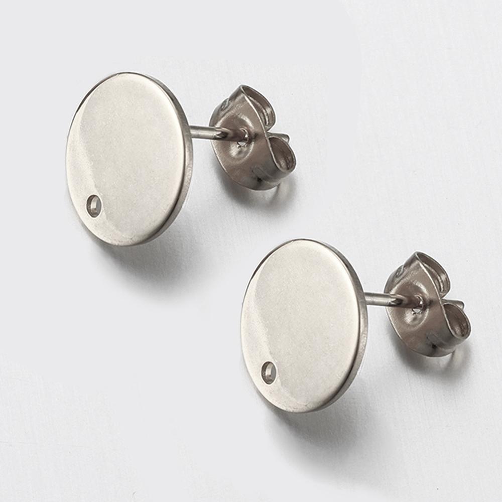 10pcs Stainless Steel Round Ear Studs for Earrings Base Jewelry Making DIY Gold Color Dangle Hole Charm Pendants Components
