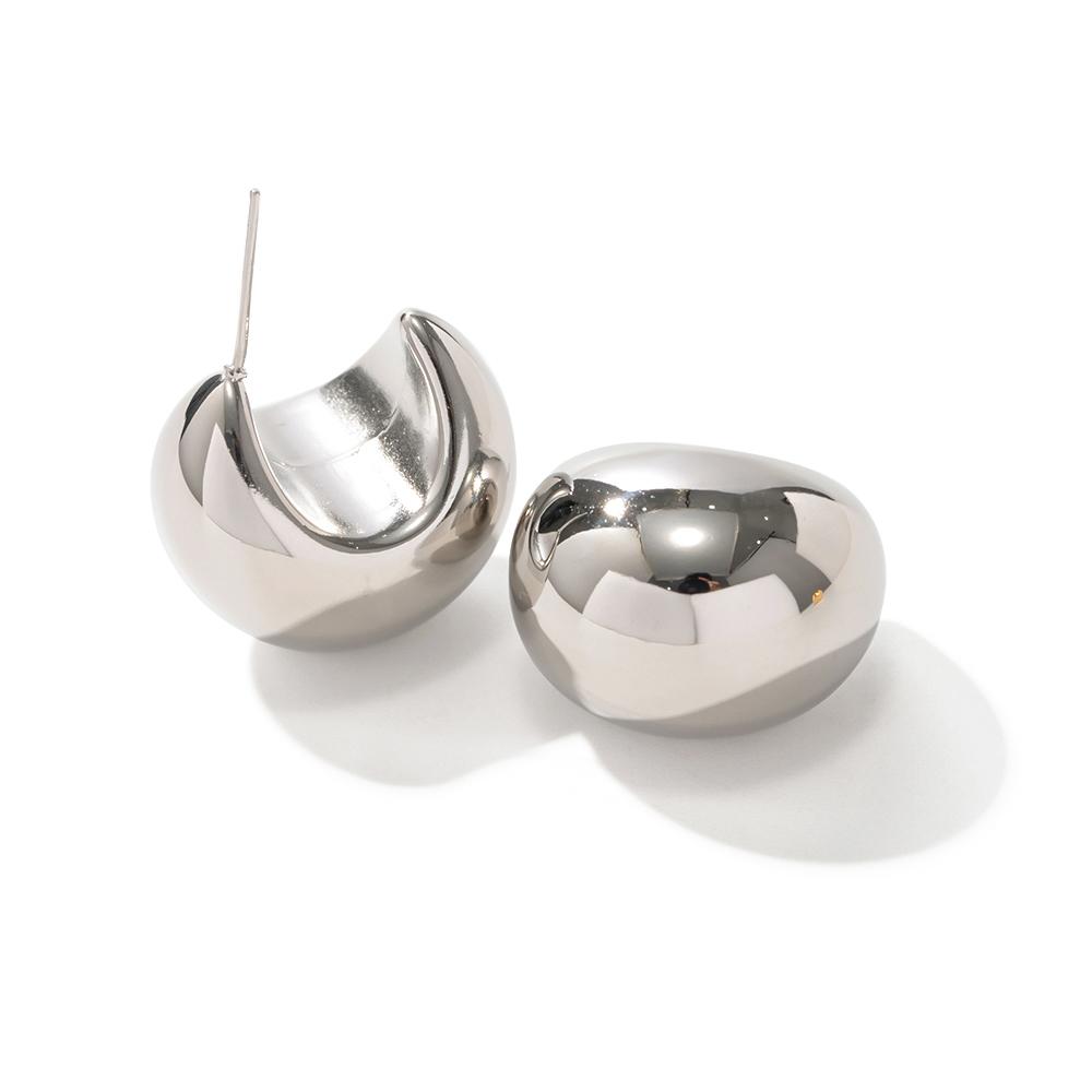 Yori Chunky Stainless Steel Golden Semi-circle Thick C Shape Hollow Chubby Earrings Waterproof Trendy Daily Jewelry Bijoux