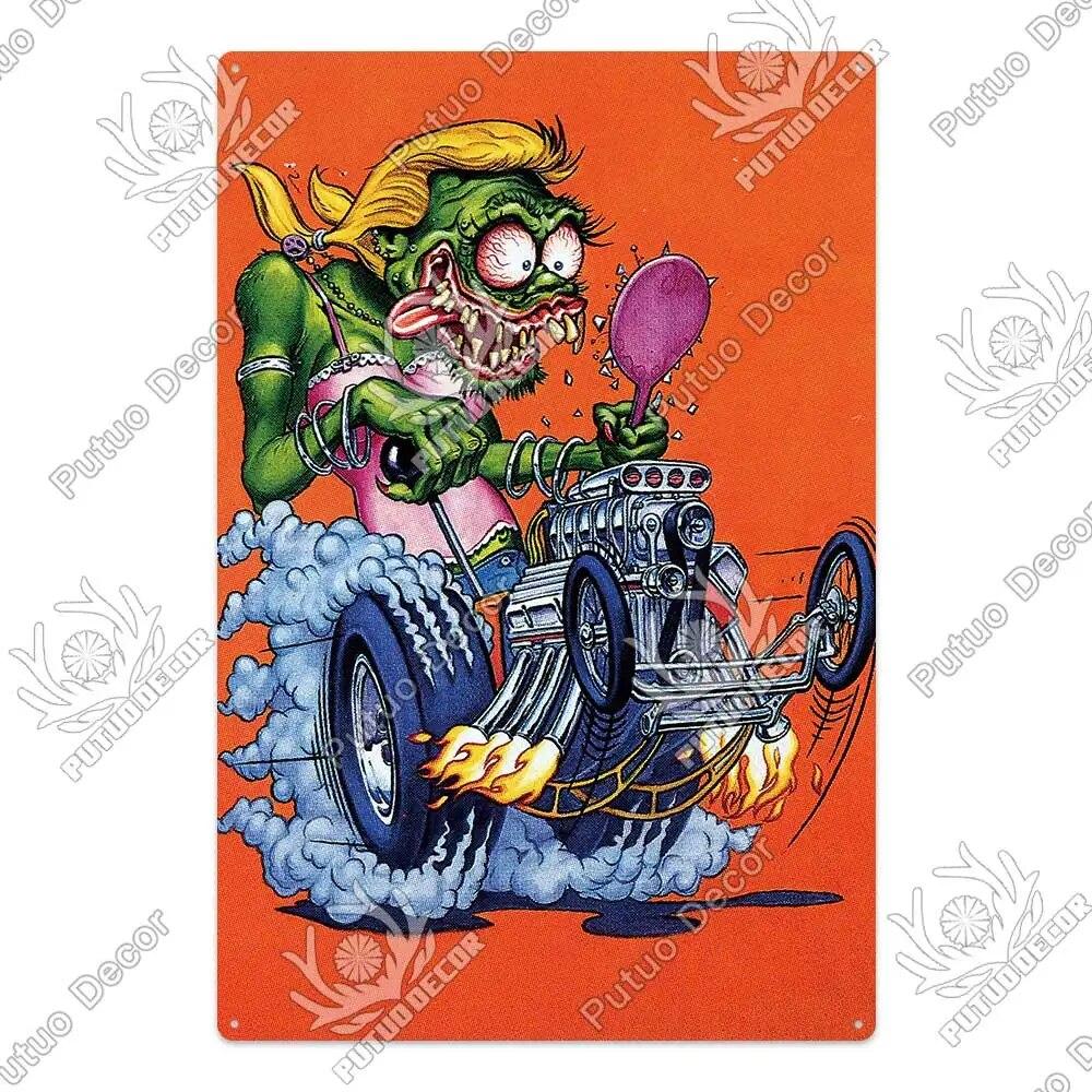 Putuo Decor Rat Fink Modified Car Culture Vintage Metal Tin Sign Decorative Plate for Garage Man Cave Bar Pub Club Decoration