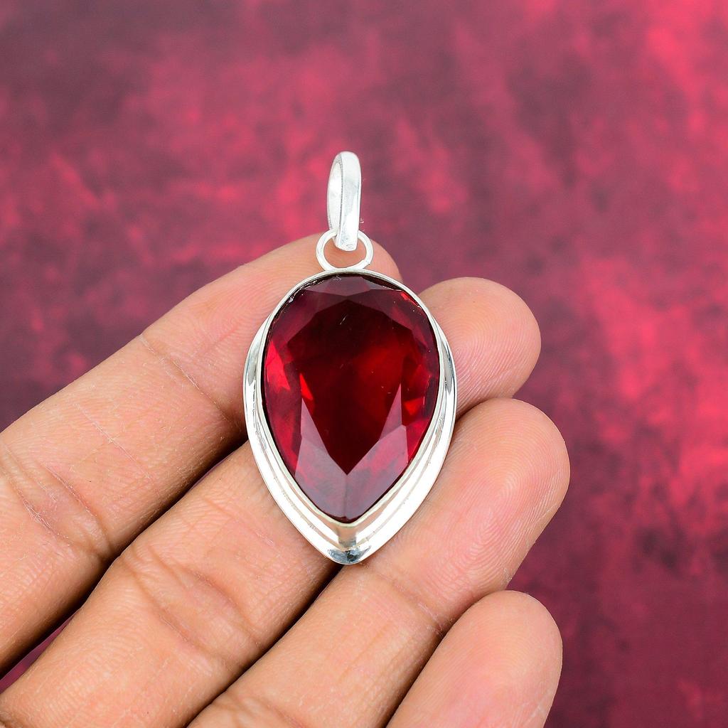 Wisiorek z granatu 925 z litego srebra, ręcznie robiony wisiorek z kamieni szlachetnych, prezent dla żony, nowy wisiorek