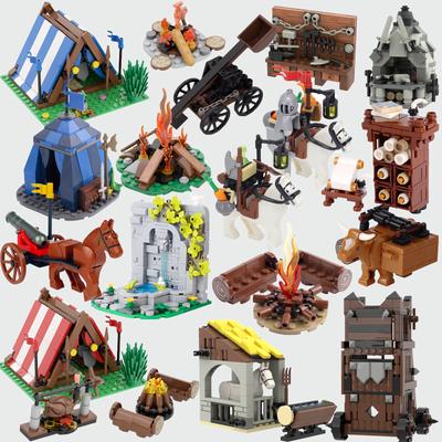 MOC Medieval Castle Building Blocks Kit Accessories Siege Weapons Tent Bonfire Smithy Carriage Furniture View Bricks Toys Gifts