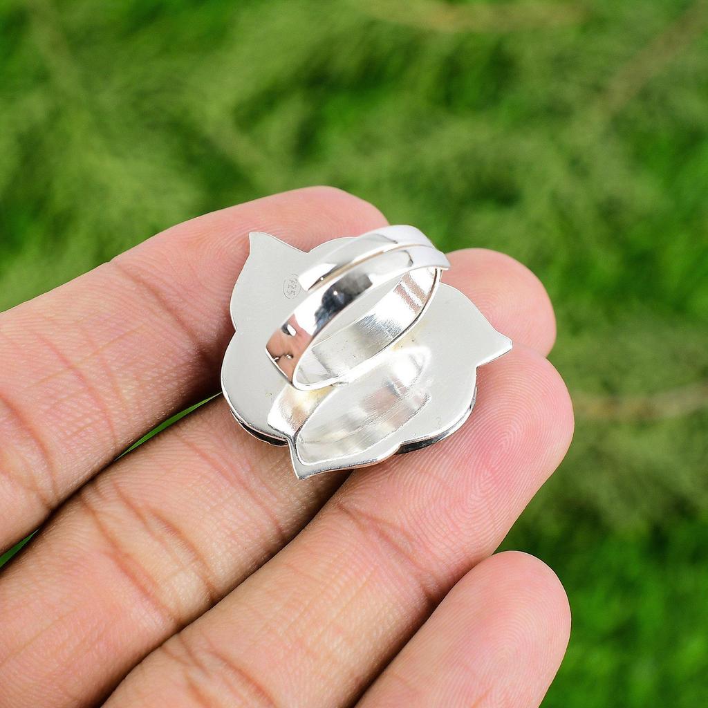 Natural Tiger'S Eye 925 Silver Multi Stone Flower Adjustable Ring For Girls
