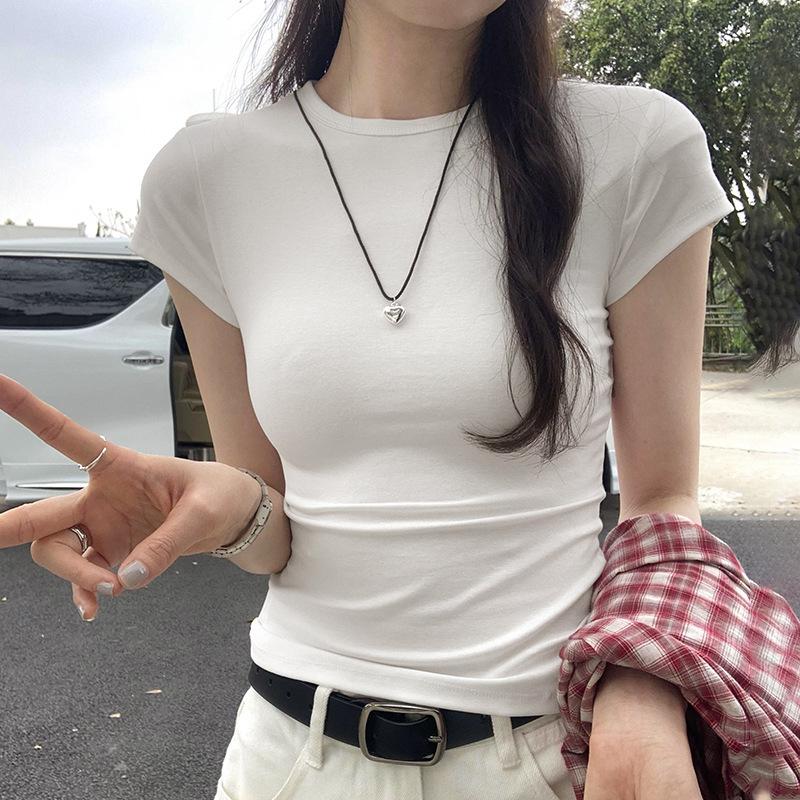 Basic Solid Crop Top Kurzarm Rundhals Skinny T-Shirt Sommer Casual Tee für Damen y2k Vintage Top Harajuku Streetwear