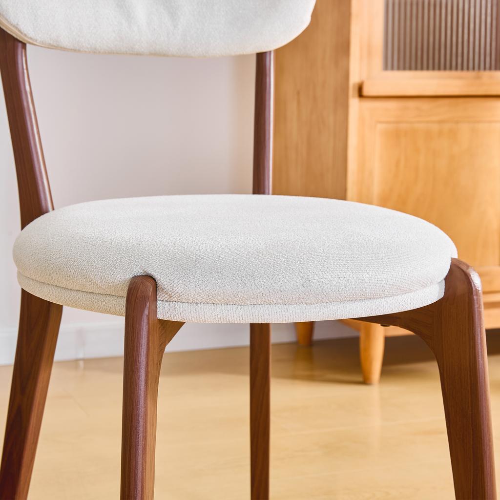 2-Person dining chair set, made of linen fabric, comfortable and with seat cushion, is mid-century modern style, ideal for dining room and kitchen.