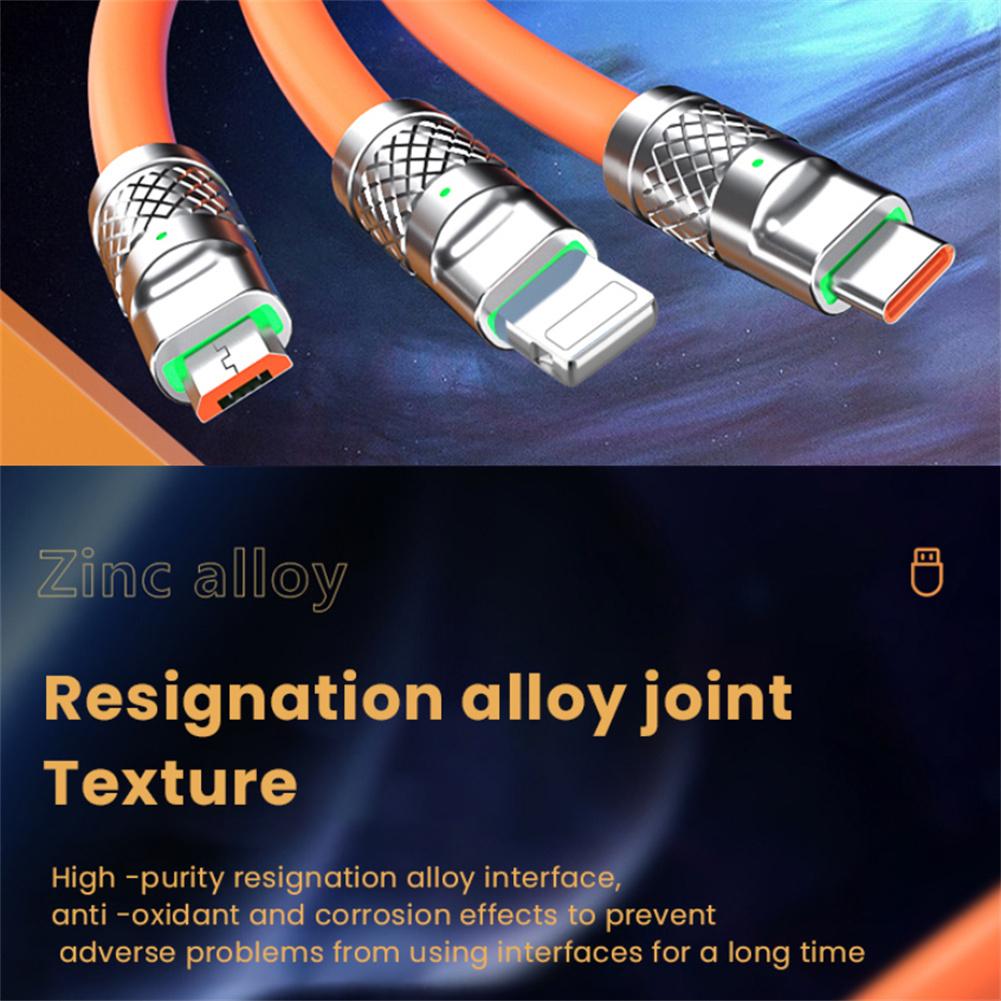 3-in-1 6A 120W Usb Metal Fast Charging Cable 8-pin Charging Cable Compatible For Iphone Micro Usb Type-C