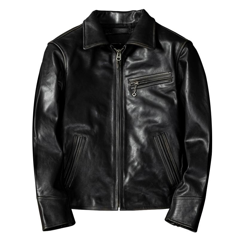 Retro Hand-matched Head Layer Tea Core Horse Leather Short Slim Fit Men's Genuine Leather Jacket Jacket