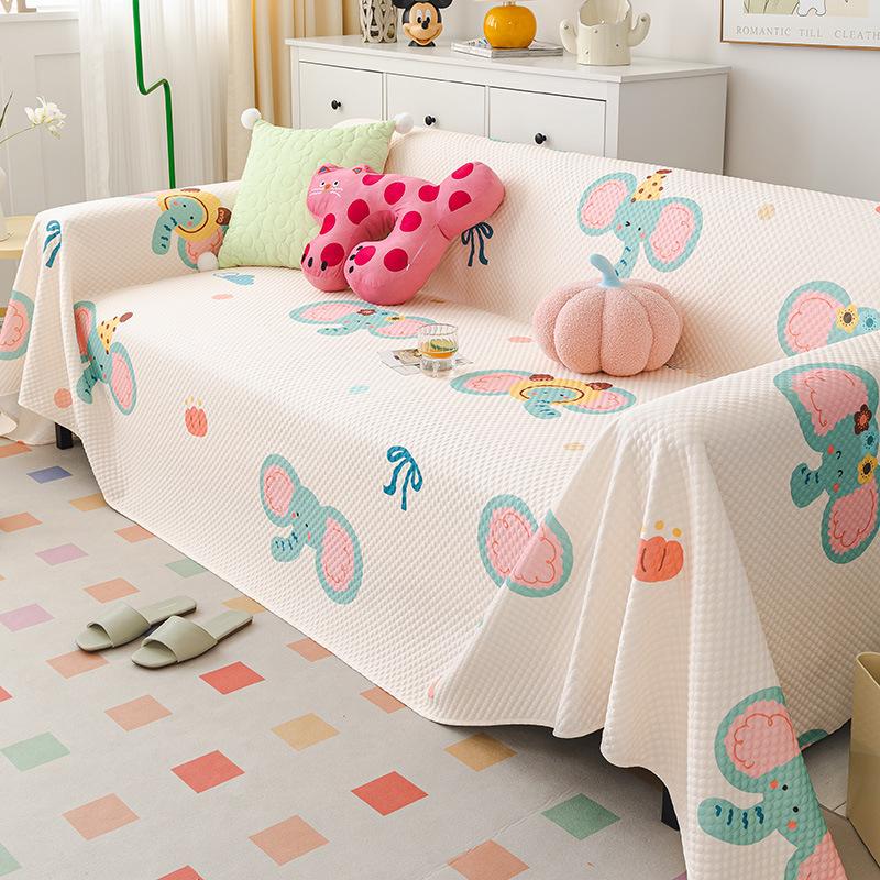 Summer Ice Silk Sofa Cover Cloth Light Luxury High-Grade Cream Style Cute Cartoon Ins Cool Feeling Cover Towel