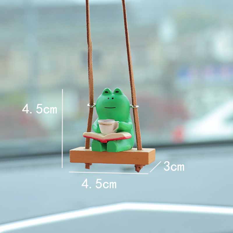 Ins Small Fresh Cute Drinking Tea And Reading Books Little Frog Toy Models Car Decorative Accessories Hanging Fun Resin Crafts