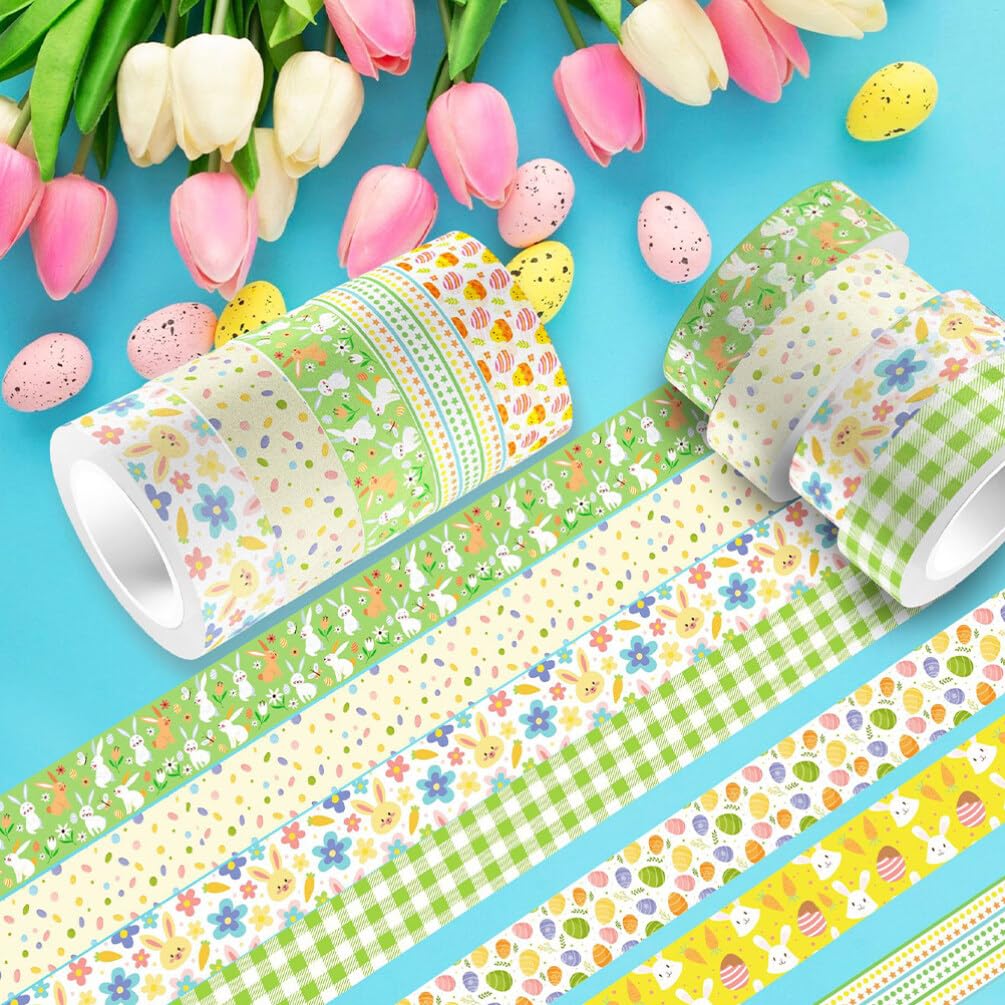 SEWACC Easter Masking Tape Set Washi Paper Stickers Spring Bunnies Decorative Adhesive Tape DIY Assorted Colors 5m Length x 15mm Width Perfect for