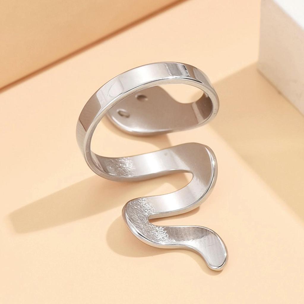 New Personality Hip Hop Snake Ring: Adjustable, Bright Surface, Stainless Steel