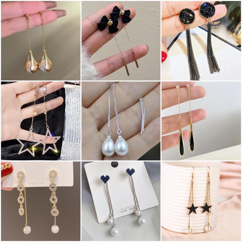 European Statement Long Drop Earrings for Women Crystal Pearl Metal Butterfly Round Heart Star Dangle Earrings Tassel Jewelry