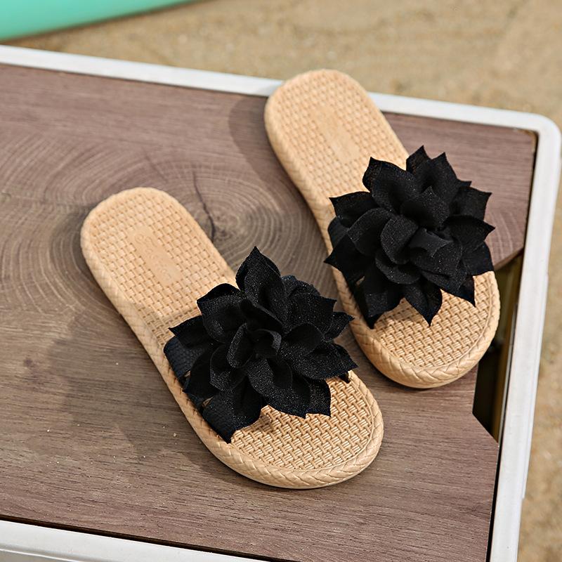 New big flower summer slippers schoolgirls wear wear wear-resistant women's flat sandals home cute beach shoes