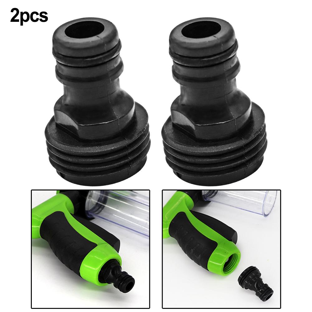 High Quality Practical Brand New Thread Connector Tap Adaptor 2 Pcs Black For Garden Water Hose Outer Threaded Plastic