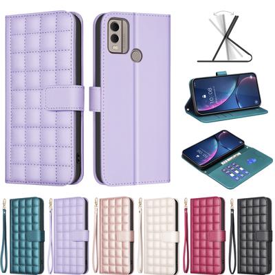 Malý čtvercový mřížkový design PU kožený stojánek na peněženku s pouzdrem na telefon pouzdro na telefon Nokia G42,G310,C22,C32,G22;Infinix Note 40 4G, Note 40 Pro, Note 40 Pro+...