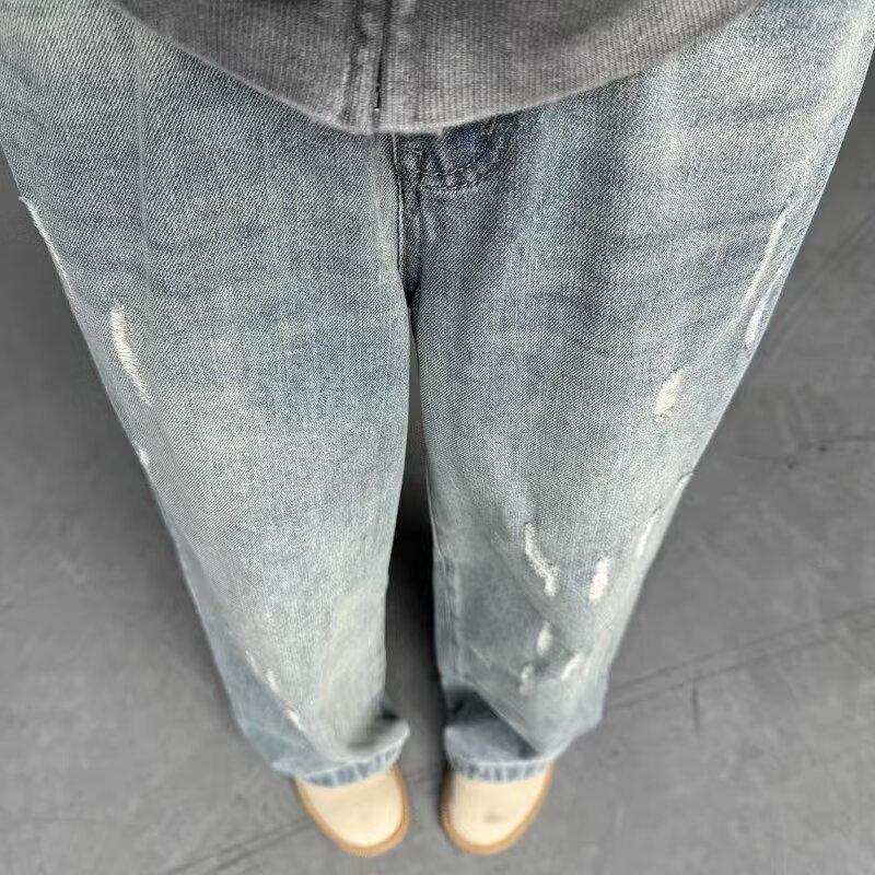 American Retro Old Worn Jeans Washed Loose and Thin Wide-leg Pants Casual Straight Long Pants Oversized Loose Hip Unisex Daily Shopping Street Casual