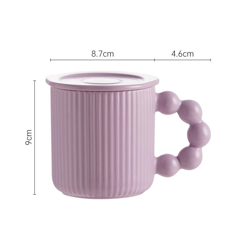 Pearl Ball Handle Porcelain Mug with Lid Macaron Color Coffee Cup Cute Office Tea Cup Home Couple Water Cup