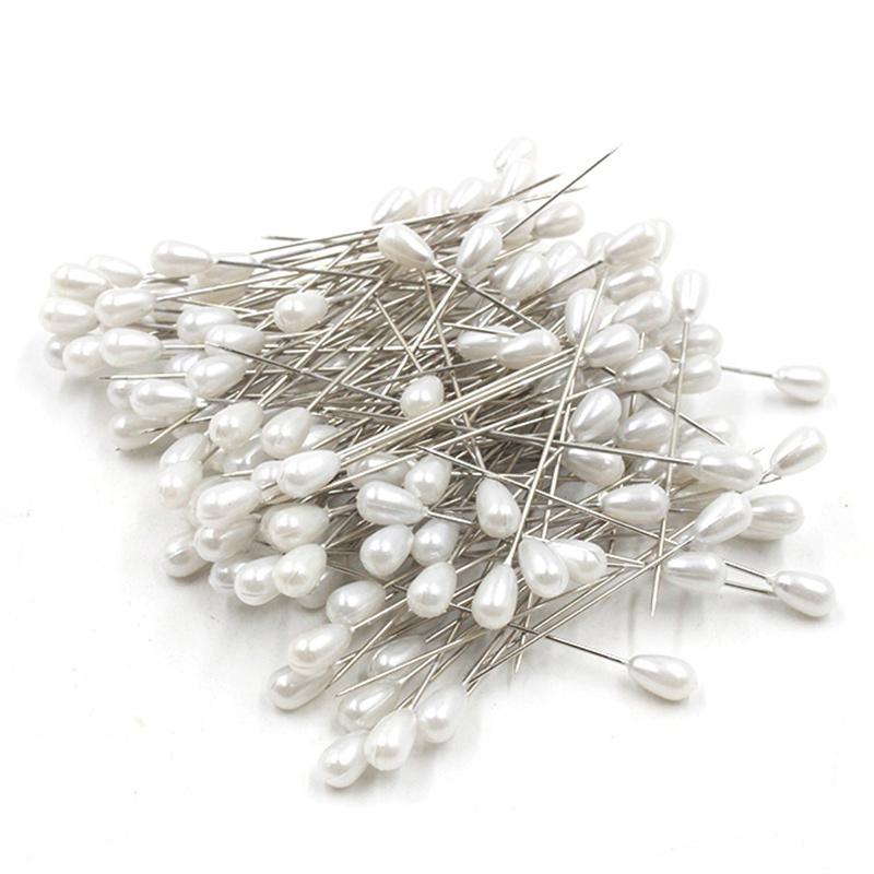 144pcs Water Drop Pearl Needle, Sewing Fixing Positioning Pin, White Colorful Pearl Pin Bead Head, DIY Sewn Needles Accessories