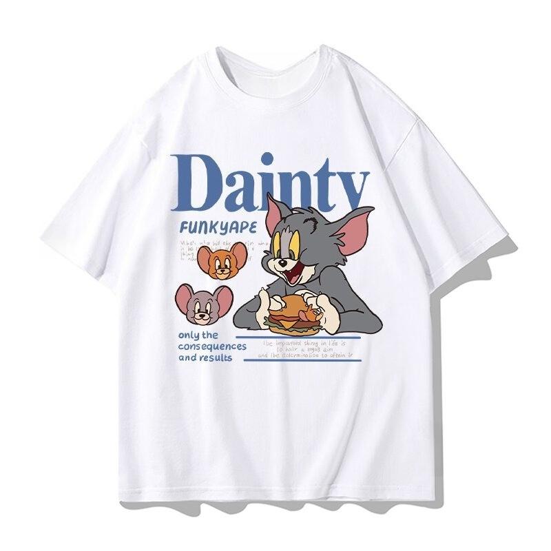 2026 Summer Comic Form Tom and Jerry Image 100 Cotton Printed Oversize Casual Tshirt Adult Children Parentchild Top Homewear