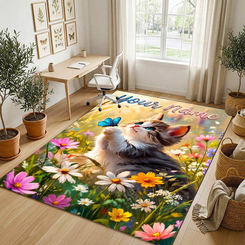 Covor din catifea de cristal cu tematică de pisici, personalizat cu nume text, covoraș moale pentru podea, decor pentru casă
