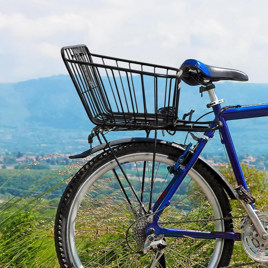 Rear Bicycle Storage Basket Metal without Lid Strengthened Frame Black Sturdy Universal Accessory