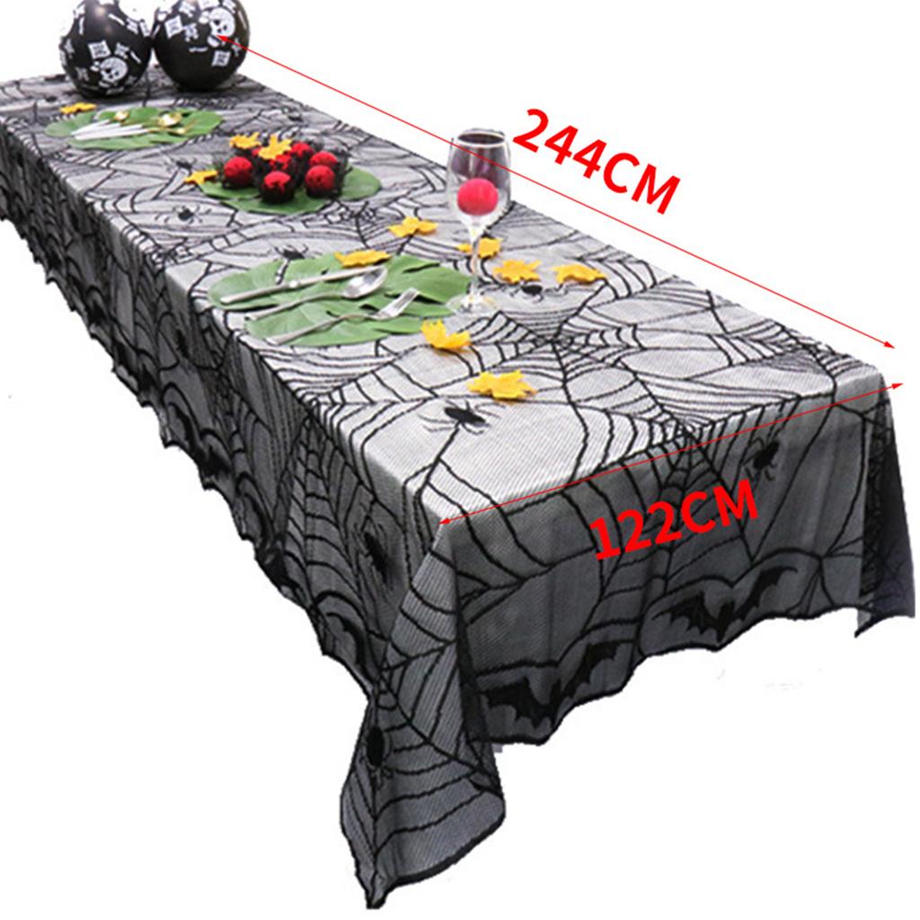 Table Runner Spiders Web Lace Tablecloth Fireplaces Curtain Compatible for Halloween Party Decoration Horror House Props