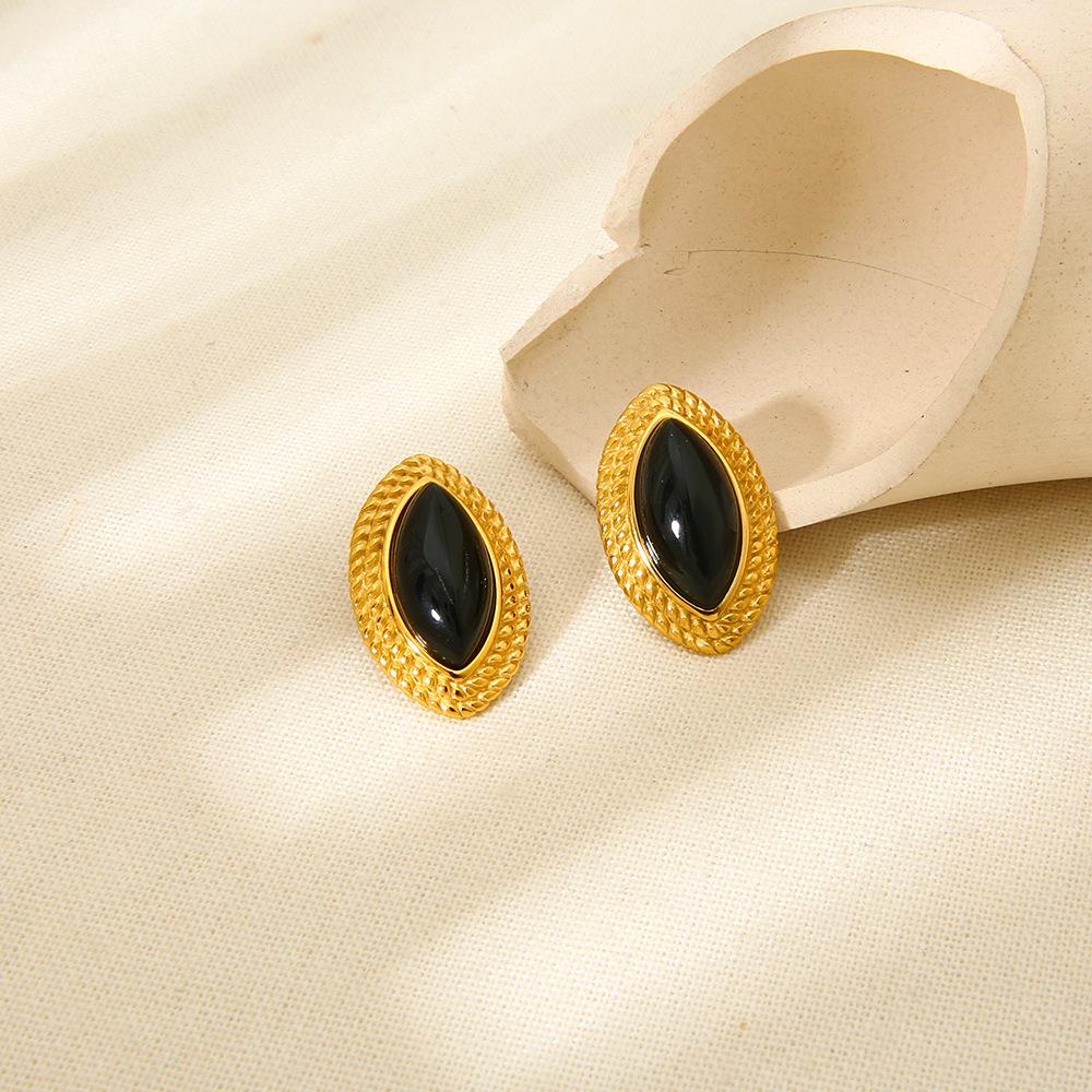 18K Gold Plated Black and Red Horse Eye Resin Stainless Steel Stud Earrings