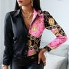 Spring Autumn Women Officewear Blouse Women Fashion Elegant Scarf Chain Print Button Design Shirt Long Sleeve Patchwork