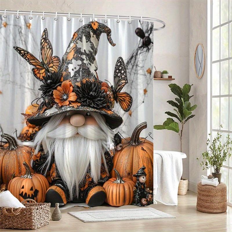 1Pc Halloween Witch Hat And Butterfly Pumpkin Shower Curtain - Machine Washable, Polyester Fabric For Bathroom Decoration