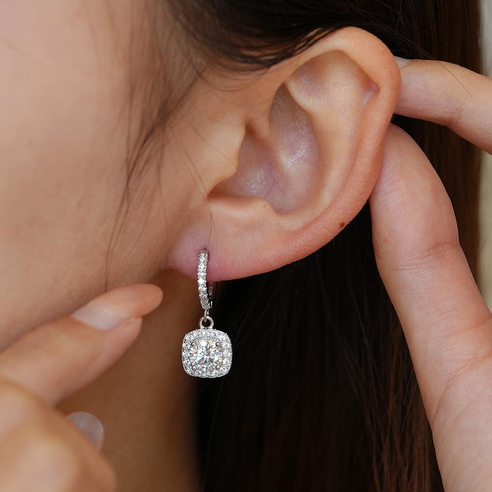 Moissanite Earrings S925 Silver Deluxe Square Bag Moissanite Silver Stud Earrings, Accessories Jewelry
