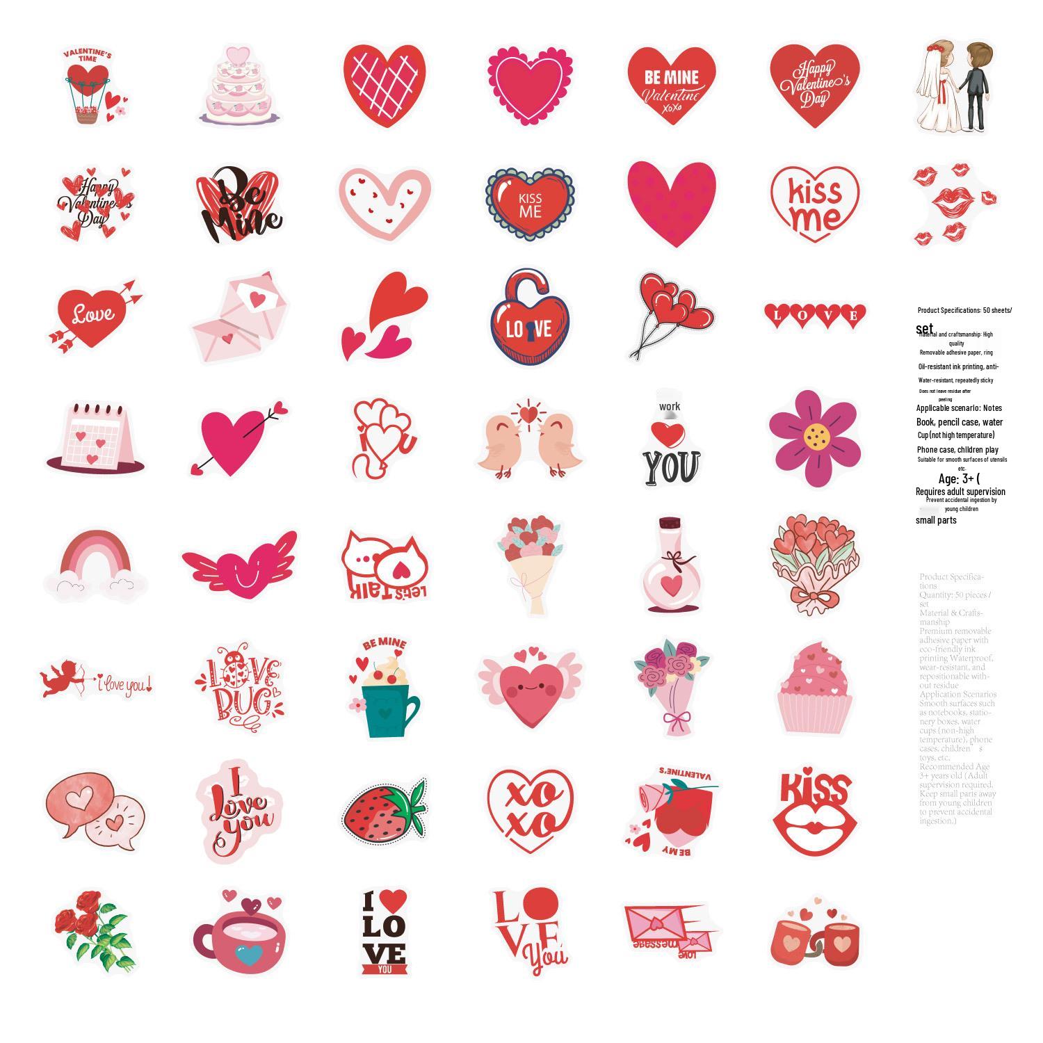 

Valentine s Day Waterproof Graffiti Stickers: 50/100 Sheets for Water Bottles & Computers