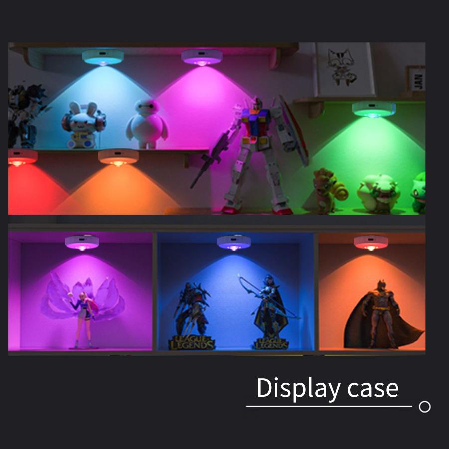 1/2Pcs RGB Led Night Light Under Cabinet Light Spotlight with Remote Control Rechargeable for Display Closet Wireless Dimmable