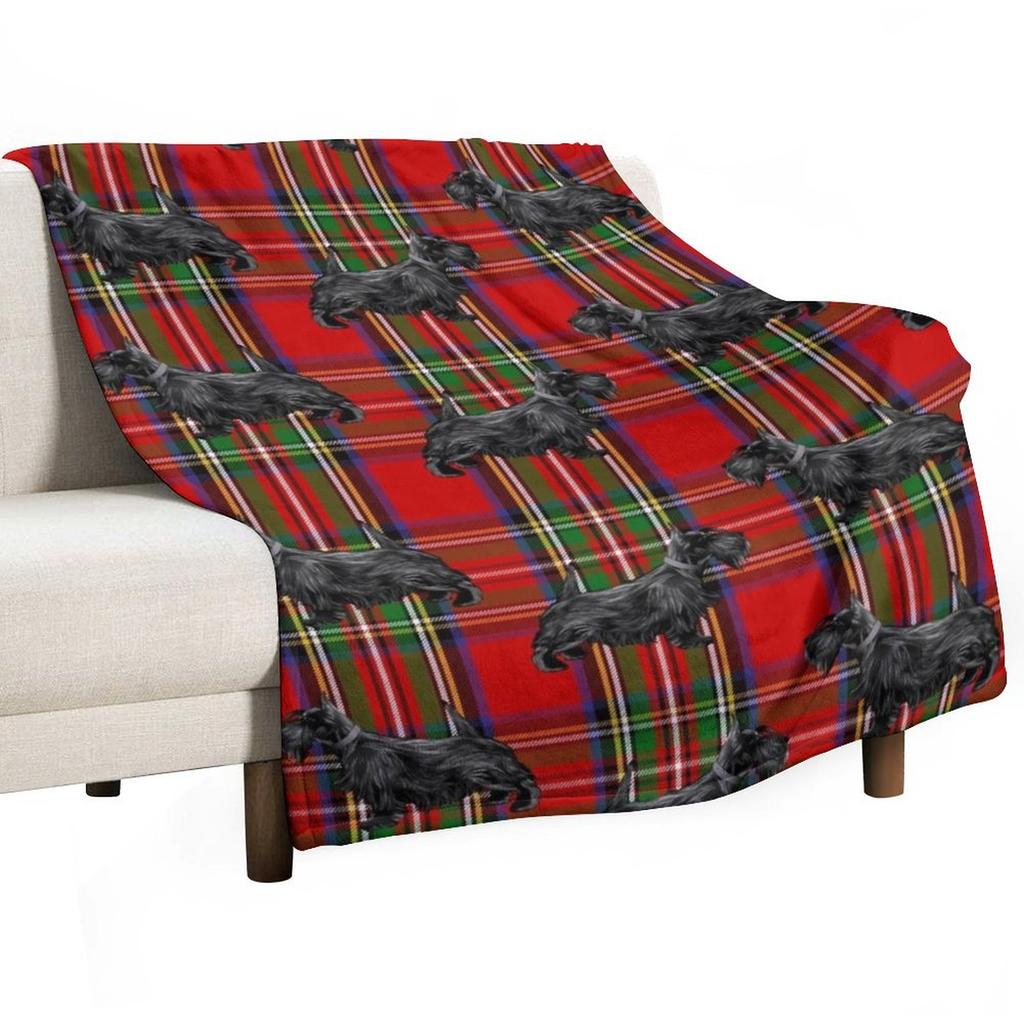 Scottie Dog on Red Scottish Tartan Throw Blanket Bed linens Decoratives wednesday Decorative Sofas Blankets
