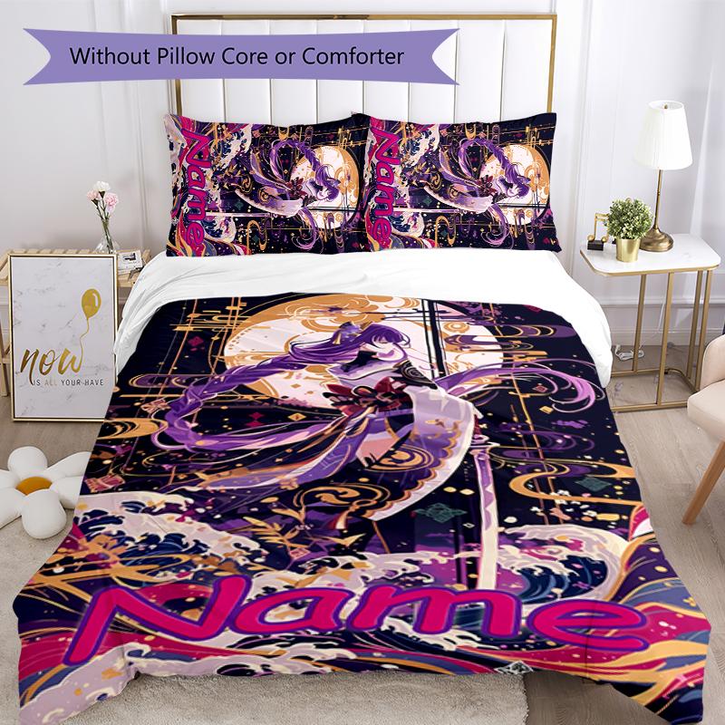 3pcs Custom Name Cartoon Genshin Impact Balzebub Bedding Set Duvet Cover Closure Includes 1 Duvet Cover & 2 Pillowcases for All Seasons Bedroom Decor