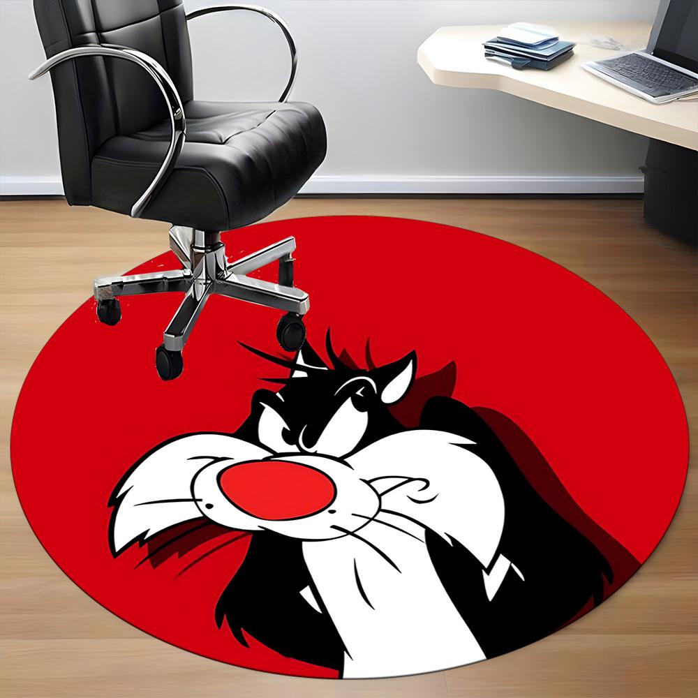 1pc Looney Tunes Sylvester Cat Office Round Area Rug, Under Office Chairs Bedroom Living Room Home Decor  A1022322