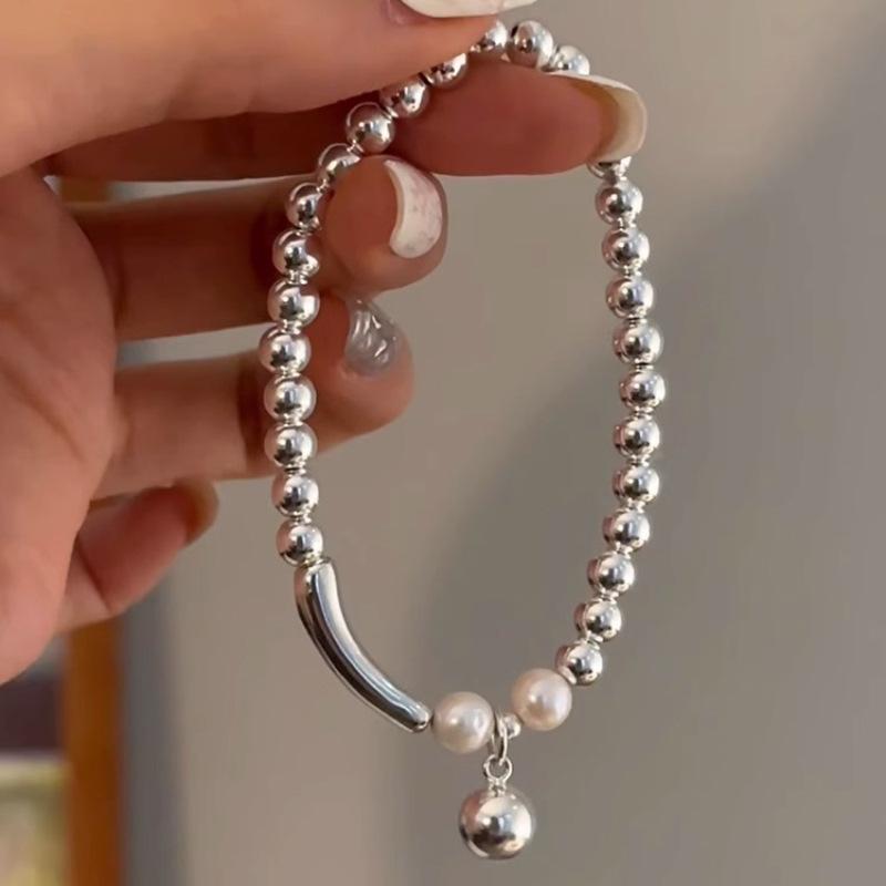 925 Silver Pearl Bead Bracelet for Women Girl Asymmetry Versatile Sweet Jewelry Gift
