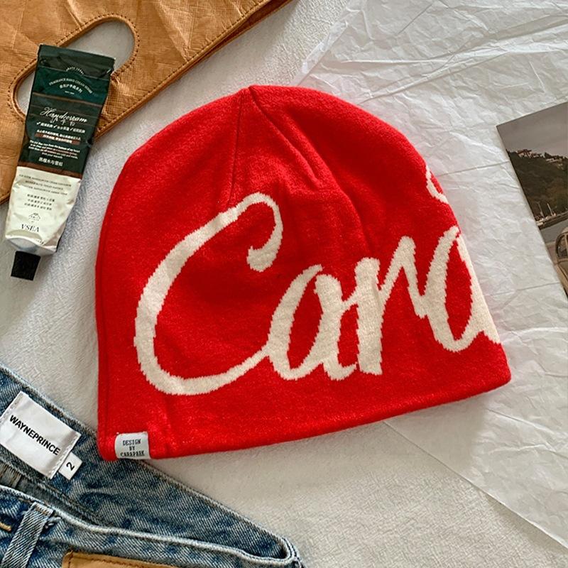 American-style Letter-patterned Knitted Beanie, Women's Warm Pull-on Hat, Men's Face-slimming Beanie, Cold-weather Hat