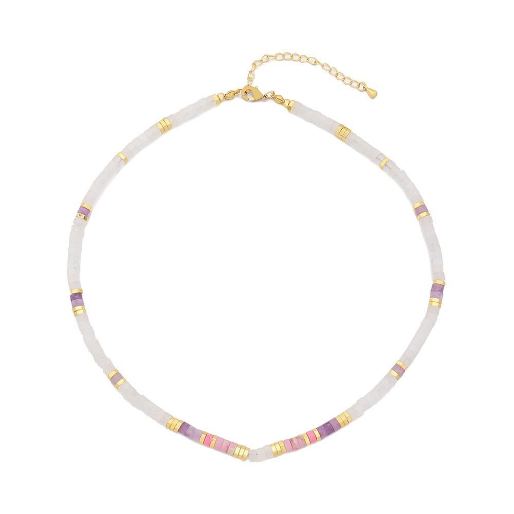 GEMCHIC Women's Natural Stone Beaded Necklace Gold Plated Copper Colorful Choker