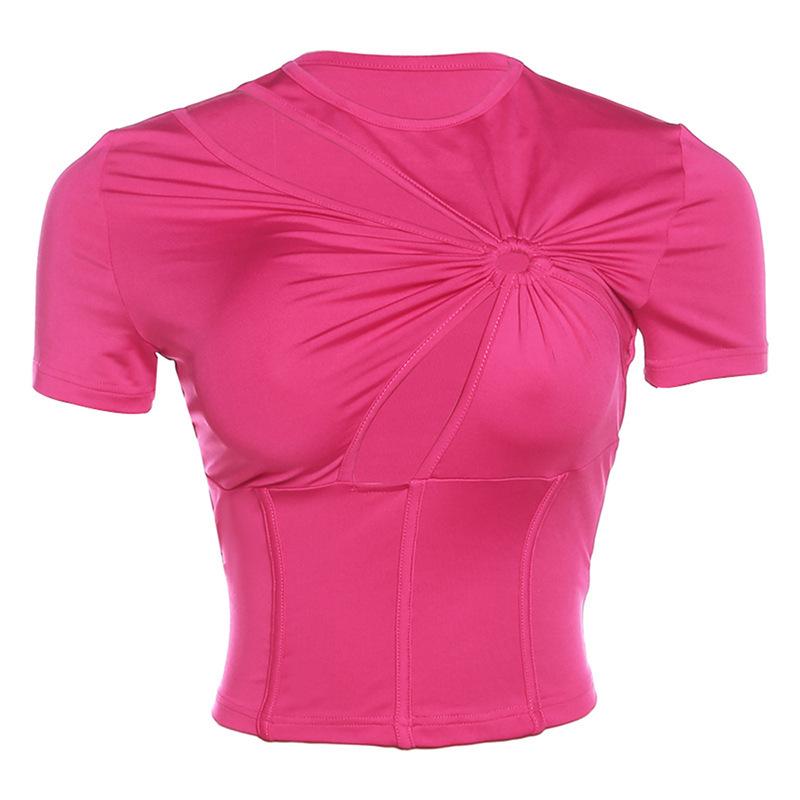 

2023 European & American Style Women s Slim-Fit Hollow Short-Sleeve Summer T-Shirt Medium розы красного