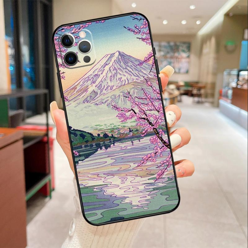 Japanese Snow Cherry Blossom Art Phone Case For iPhone 16 15 14 11 12 13 17 Pro Max mini 15 Plus 16e 17 Air Protective Cover