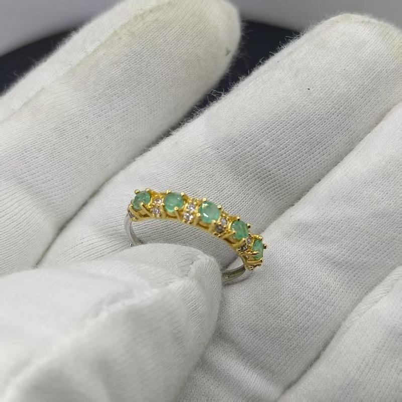 SACE GEMS 925 Sterling Silver 3MM Natual Emerald Rings for Women Engagement Cocktail Party  Jewelry