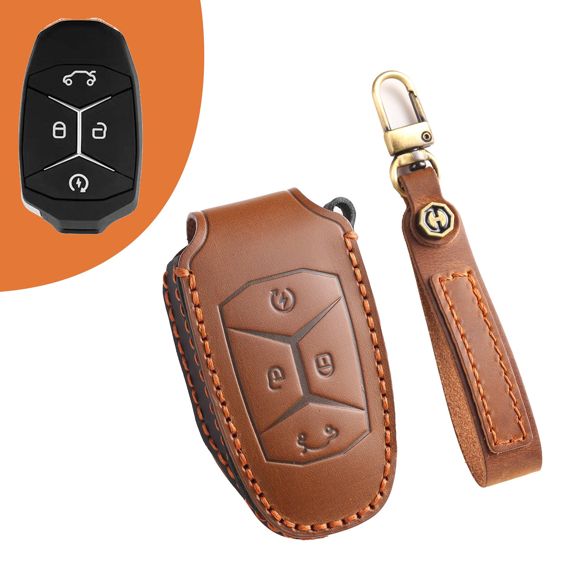 

The key cover is suitable for 2022 Lynk & Co 03 leather car key bag, high-end ring case. коричневый