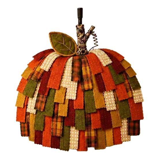 Plush And Polka Dot Pumpkin Patchwork Decoration, Rustic Front Door Fall Wreath, Plaid Retro Style Decoration Fabric Pumpkin, Autumn Decor for