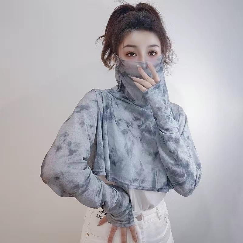 Women's UV Protection Shawl with Integrated Long-Sleeve Covers and Face Mask for Sun Protection